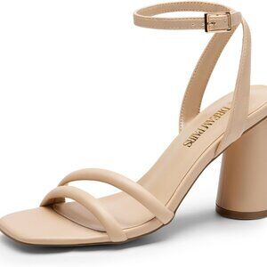 Women's Faux Leather Nude-PU Open Square Toe Ankle Strap Party Sandals